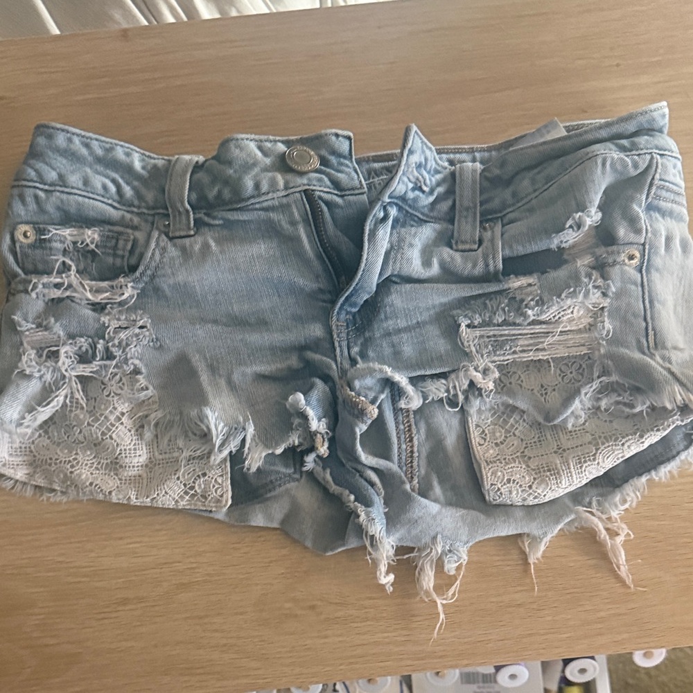 American Eagle Outfitters Light Blue Distressed Jean Shorts